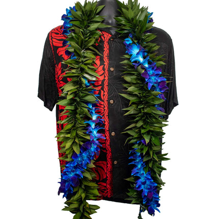 Ti Maile Lei with Twisted Orchids - Ti Leaf Lei - Leilanis Leis