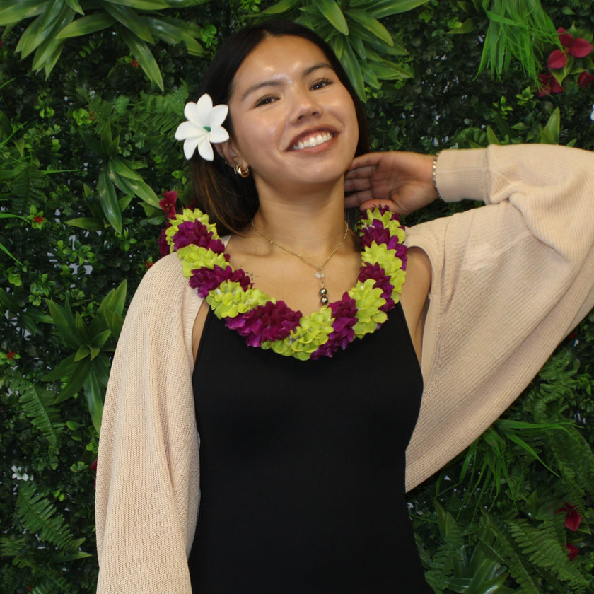 Dahlia Orchid Spiral Lei - Hawaii Exotic - Leilanis Leis