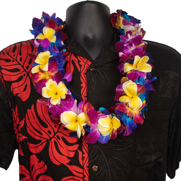 Double Rainbow Orchid Trace Plumeria Lei - Double Lei - Leilanis Leis