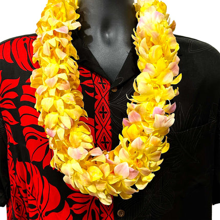 Pre-Made Double Orchid Lei - Yellow/Lavender - Pre-Made - Leilanis Leis