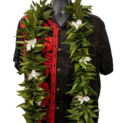 Ti Maile Lei with Orchids - Ti Leaf Lei - Leilanis Leis