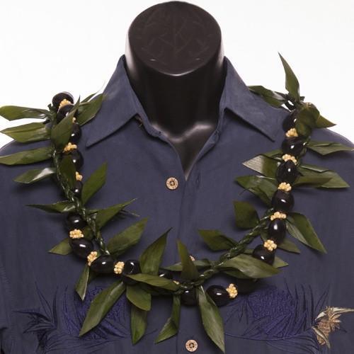 Ti Leafy Lei with Kukui Mongo - Ti Leaf Lei - Leilanis Leis