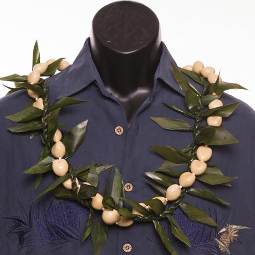 Ti Leafy Lei with Kukui Nuts - Ti Leaf Lei - Leilanis Leis