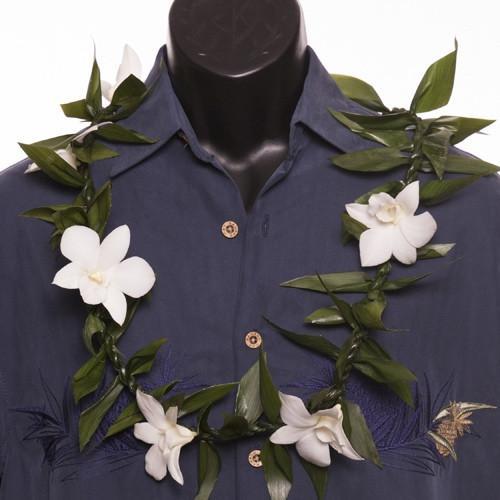 Ti Leafy Lei with Orchids - Ti Leaf Lei - Leilanis Leis