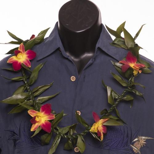 Ti Leafy Lei with Orchids - Ti Leaf Lei - Leilanis Leis