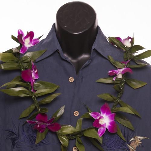 Ti Leafy Lei with Orchids - Ti Leaf Lei - Leilanis Leis