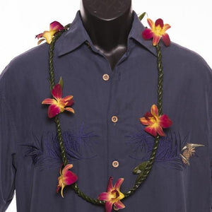 Ti Lei with Orchids - Ti Leaf Lei - Leilanis Leis