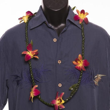 Ti Lei with Orchids - Ti Leaf Lei - Leilanis Leis