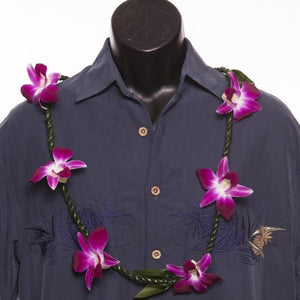 Ti Lei with Orchids - Ti Leaf Lei - Leilanis Leis